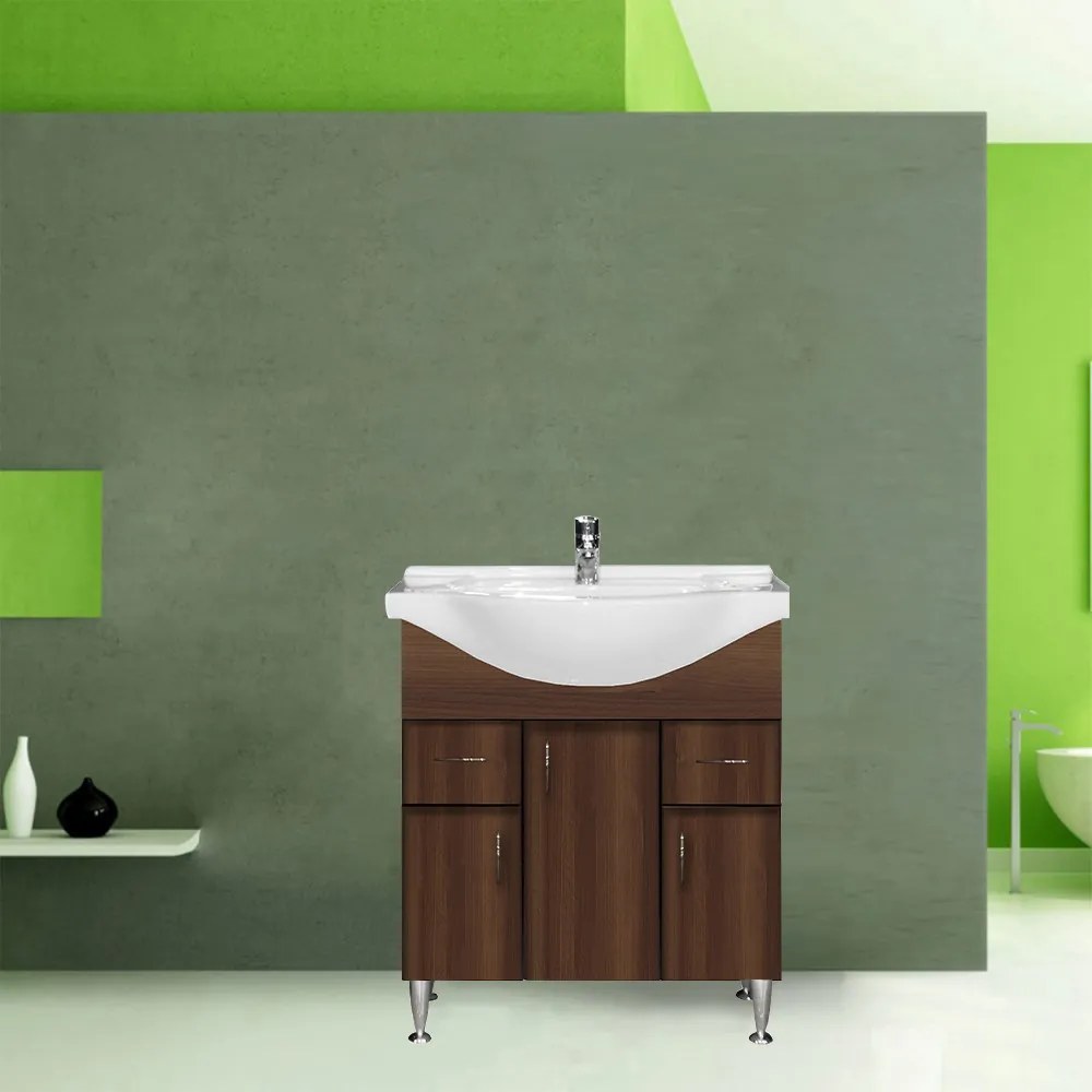 Dulap inferior Bianca Plus 75 cu lavoar, culoare Aida nuc