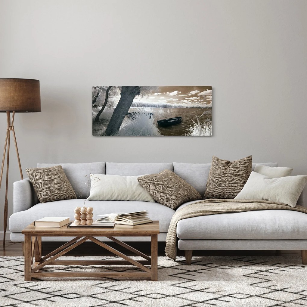 Tablou cu barca pe lac (120x50 cm)