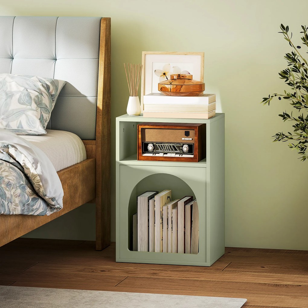 HOMCOM Noptieră Subțire cu 2 Compartimente Deschise, Design în Formă de Arc 40x30x60 cm Verde | Aosom Romania