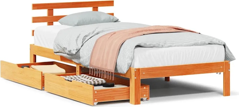 vidaXL Cadru de pat cu tăblie, maro ceruit, 100x200 cm, lemn masiv pin