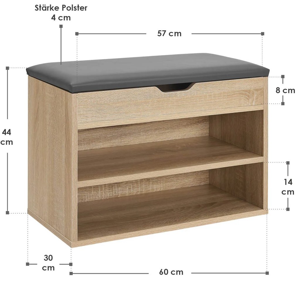 Suport pantofi cu capac rabatabil si scaun tapitat 60 x 30 x 44 cm aspect lemn