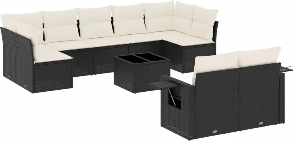 vidaXL Set canapele de grădină cu perne, 10 piese, negru, poliratan