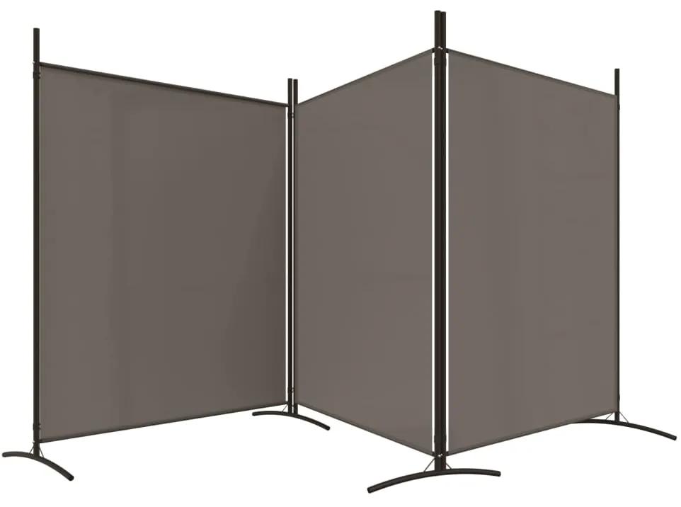 Paravan de camera cu 3 panouri, antracit, 525x180 cm, textil