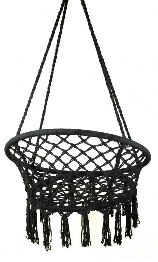 Scaun Rotund Suspendat tip Leagan Pentru Casa sau Gradina HOUSEXL™ ROUND COZY NEST, Cu Franjuri, 120 Kg, Negru