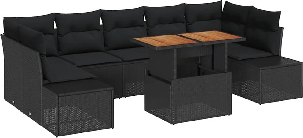 vidaXL Set de canapele pentru grădină 8 pcs Negru Rattan poli