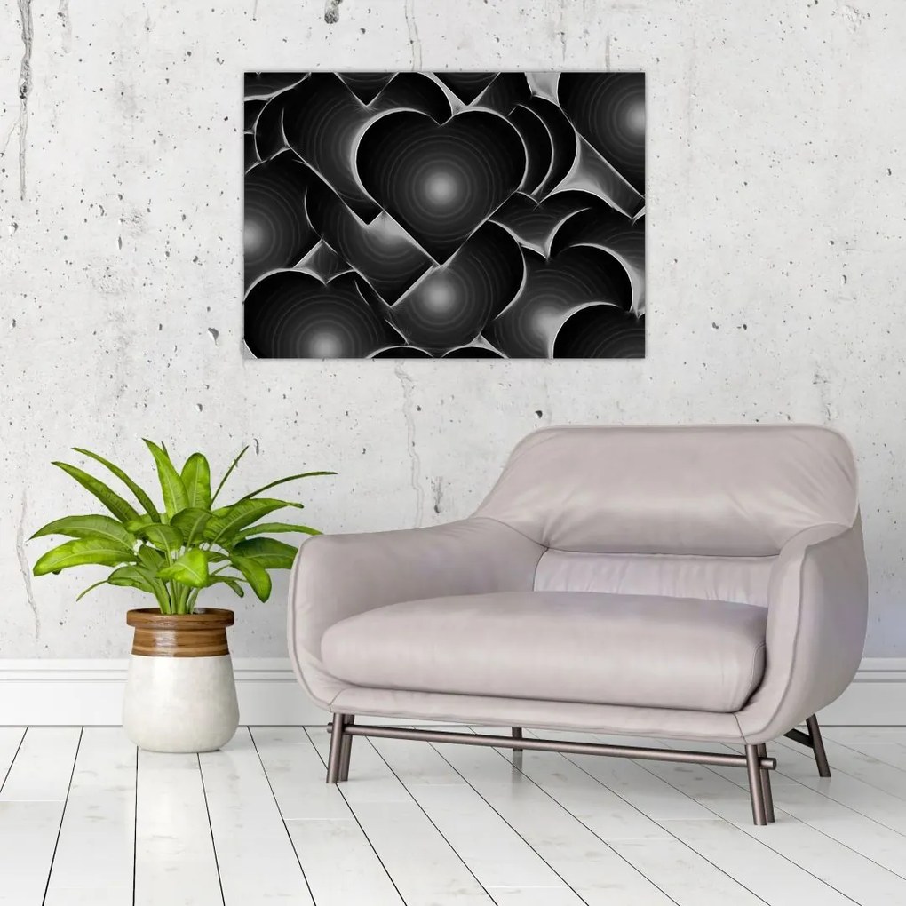 Tablou cu inimile alb - negre (70x50 cm)