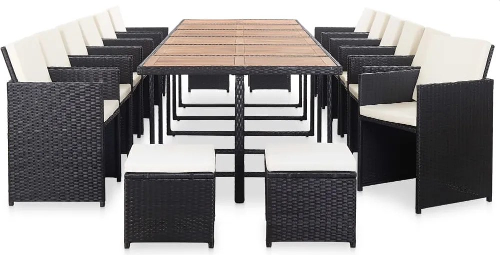 vidaXL Set mobilier de exterior cu perne, 17 piese, negru, poliratan