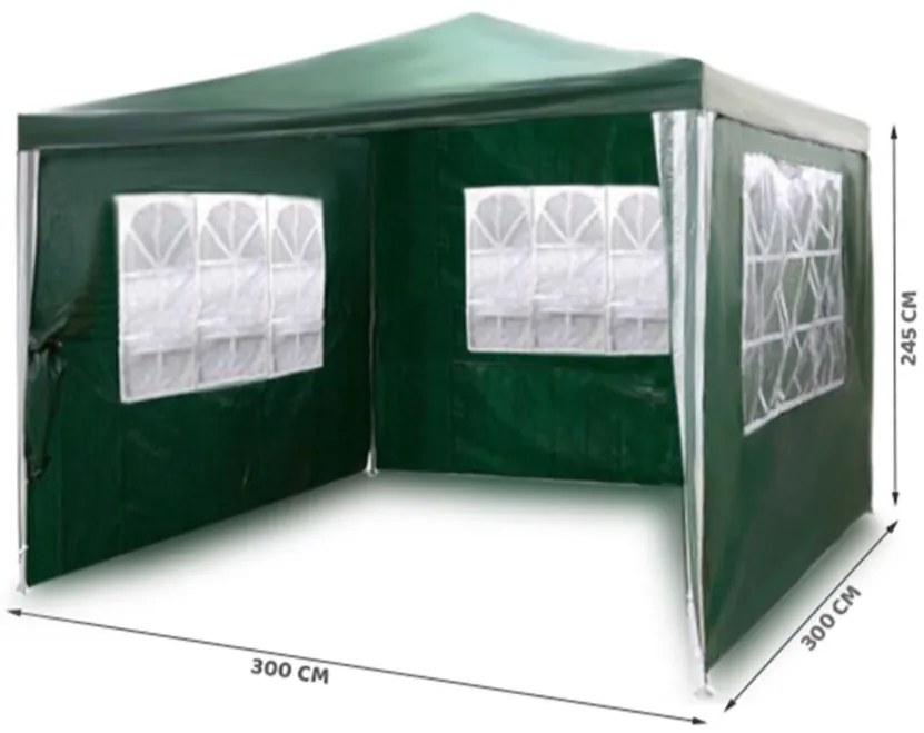 Cort pavilion de grădină  3x3 m + 3 pereți VERDE