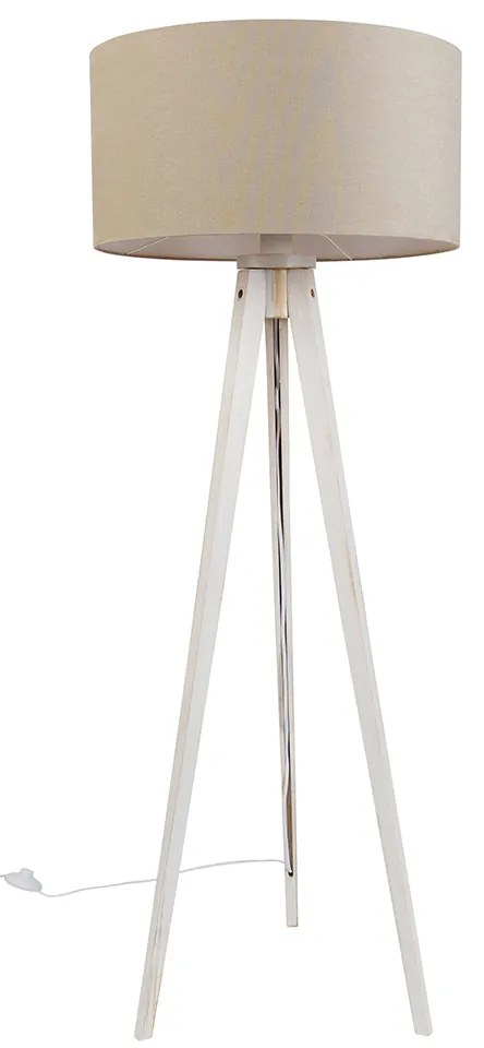 Vloerlamp tripod wit met stoffen kap lichtbruin 50cm - Tripod Classic