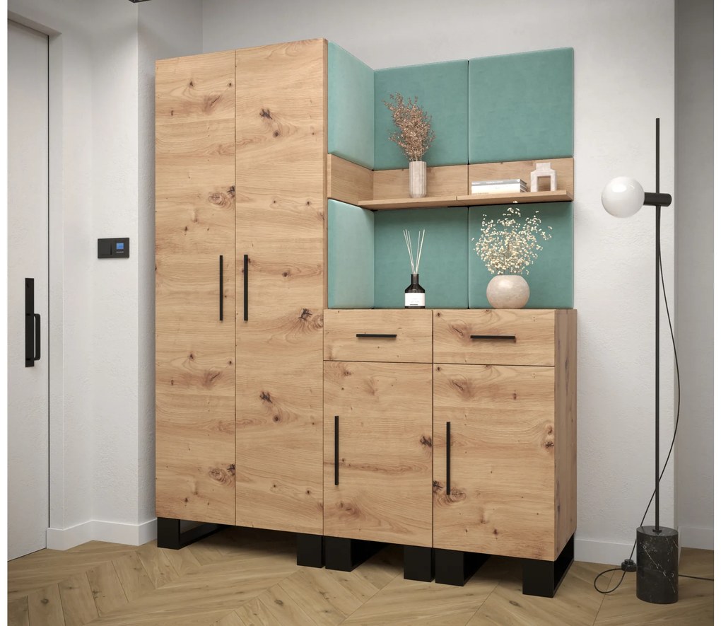 Set mobilier pentru hol Amanda 7 (Stejar artisan + verde). 1085913