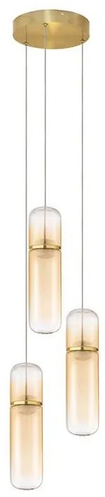 Lustra moderna cu 3 pendule LED, Metal, Auriu, Sticla, Amber, Norma