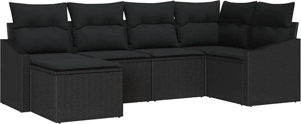 vidaXL Set de canapea cu pernă 6 pcs Negru poliratan