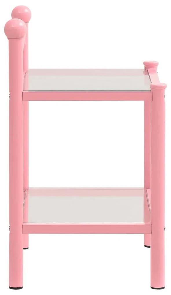 Noptiera, roz si transparent, 45x34,5x60,5 cm, metal si sticla 1, pink and transparent