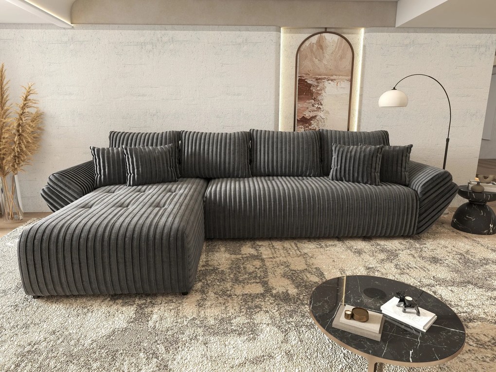 Colțar extensibil dumonde cu ladă de depozitare si sezut confortabil din spuma high-density, Berlin XL Ambience Grey 350x185 cm