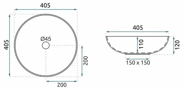 Lavoar pe blat negru mat Rea Fibo 40.5 cm