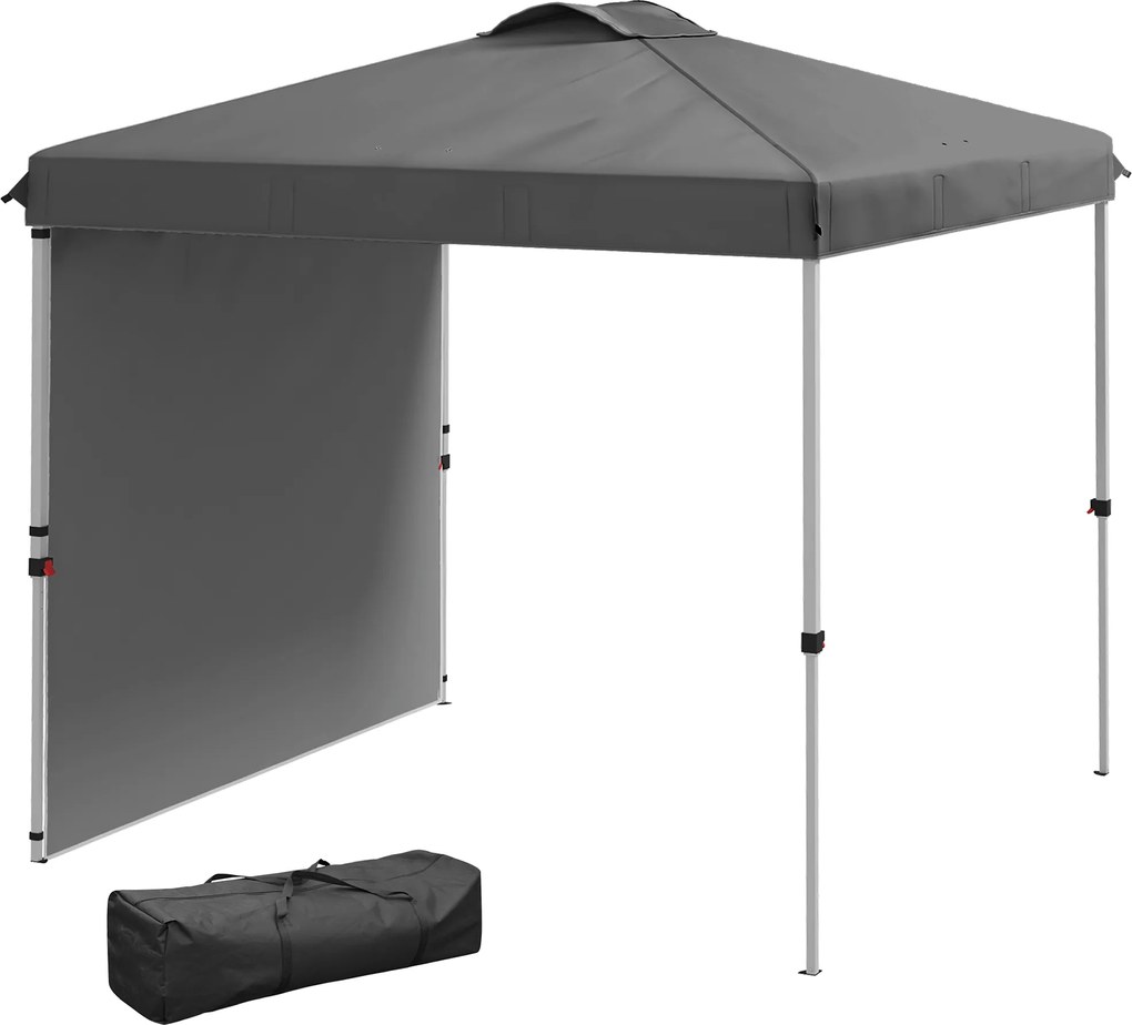 Outsunny Cort Pliabil de Grădină 2,5x2,5 m cu Înălțime Reglabilă Anti-UV, cu 1 Perete Lateral și Sacuri cu Nisip Gri închis | Aosom Romania