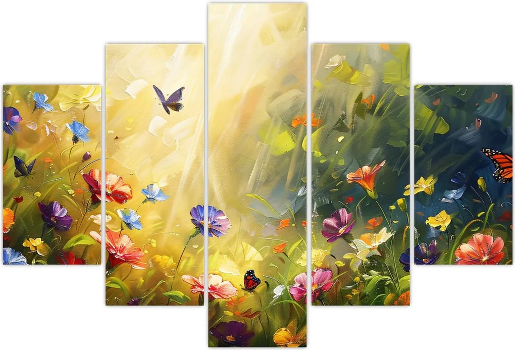 Tablou - Pajiște cu flori de primăvară, pictură (150x105 cm)