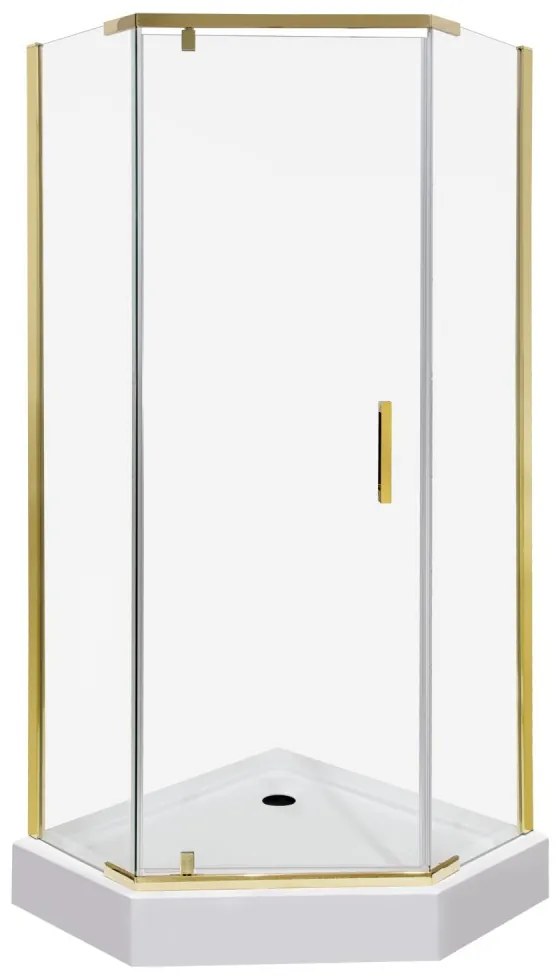 Cabină de duș pătrată Kora 90 Gold cu ușă batantă