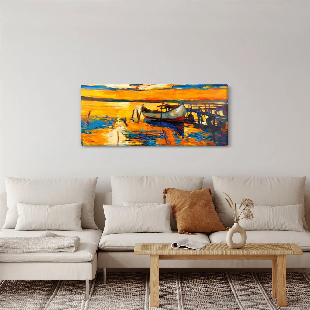 Tablou - Barca la apus de soare (120x50 cm)