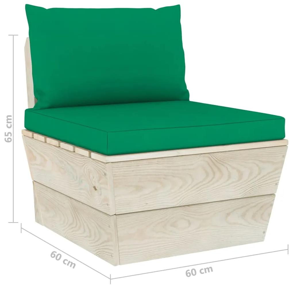 Canapea de gradina din paleti, de mijloc, cu perne, lemn molid 1, Verde, canapea de mijloc