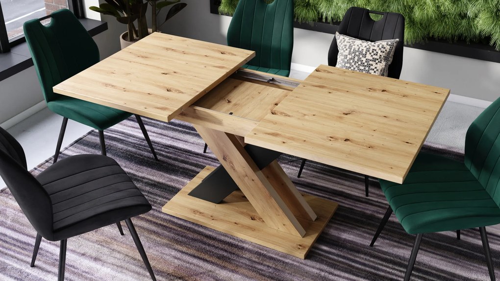 Mazzoni KARO Stejar Artisan/Negru Mat – MASĂ/MĂSUȚĂ DE CAFEA MODERNĂ CU BLAT EXTENSIBIL până la 180 cm