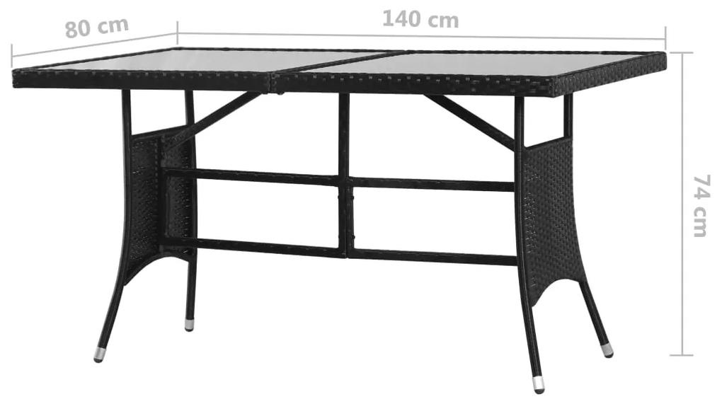 Set mobilier de gradina, 5 piese, negru, poliratan Alb si negru, Lungime masa 140 cm, 1