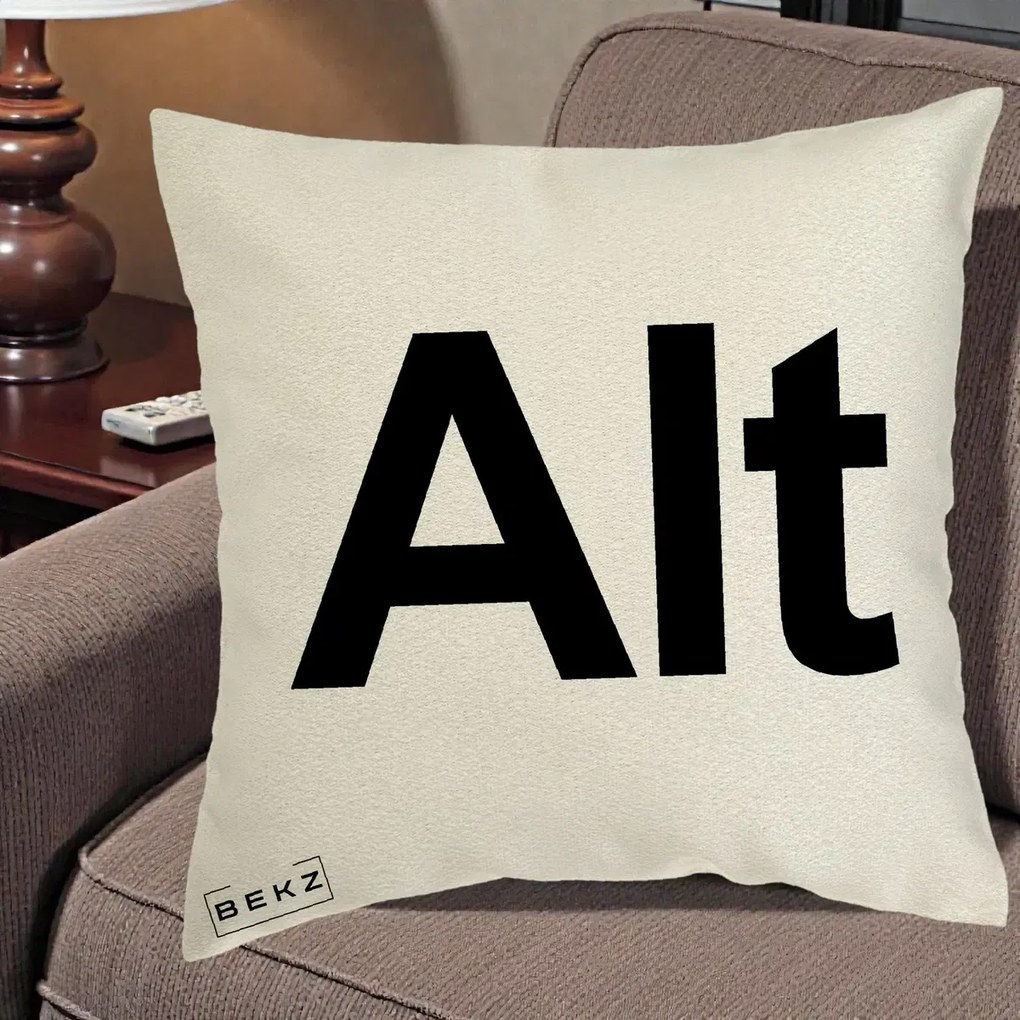 Perna Personalizata Tasta Alt Tipografie Bold, 40x40 cm, Ecru, Husa Detasabila, Perna Inclusa, BEKZ®