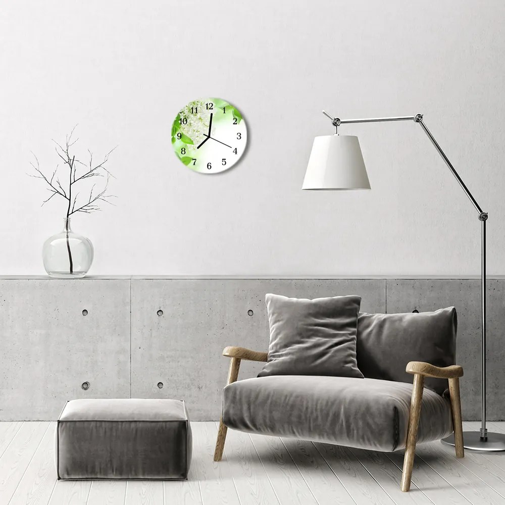 Ceas de perete din sticla rotund Frunze Flori și plante verzi
