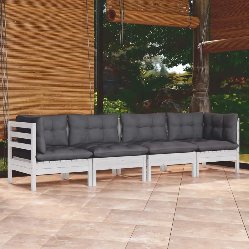 vidaXL Set mobilier grădină cu perne, 4 piese, lemn masiv de pin