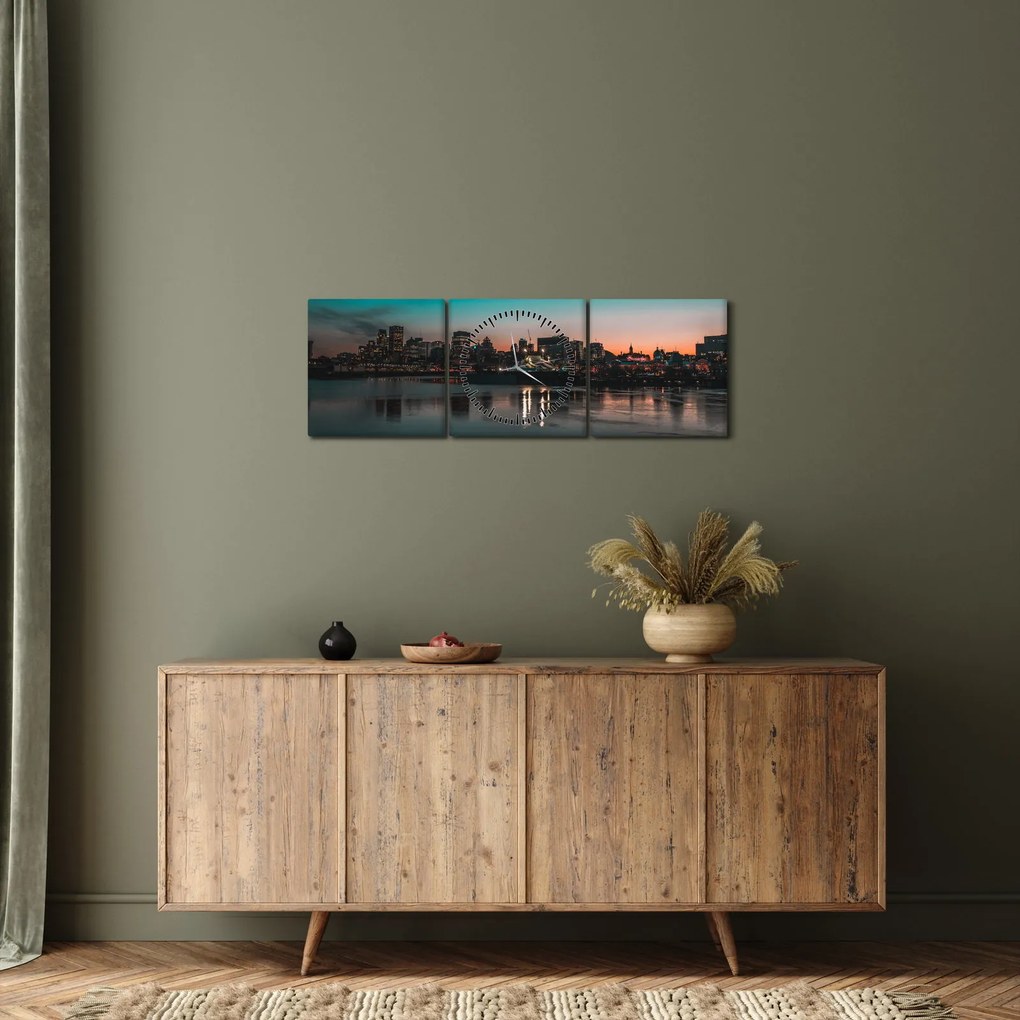 Tablou cu oraș mare (cu ceas) (90x30 cm)