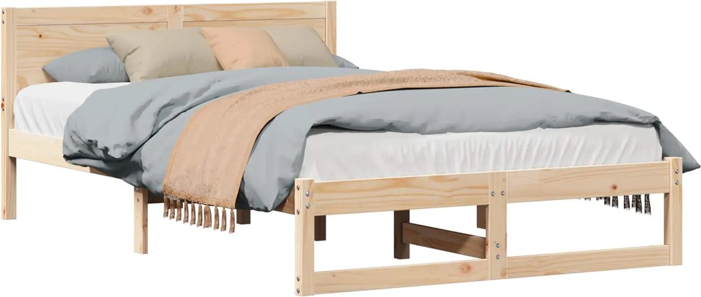 vidaXL Cadru de pat natural 135 x 190 cm Lemn de pin masiv