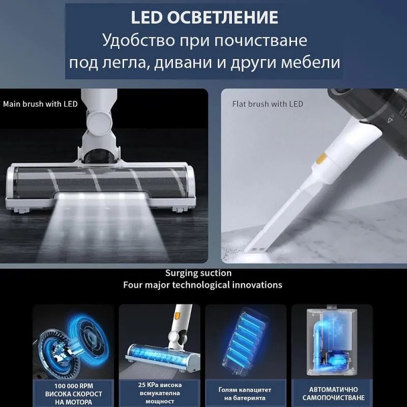 Aspirator vertical fara fir Xiaomi Lydsto H4, 1000W, 25 kPa, 0.4 l, 3 trepte, Autocuratare, Autonomie pana la 60 min, Alb