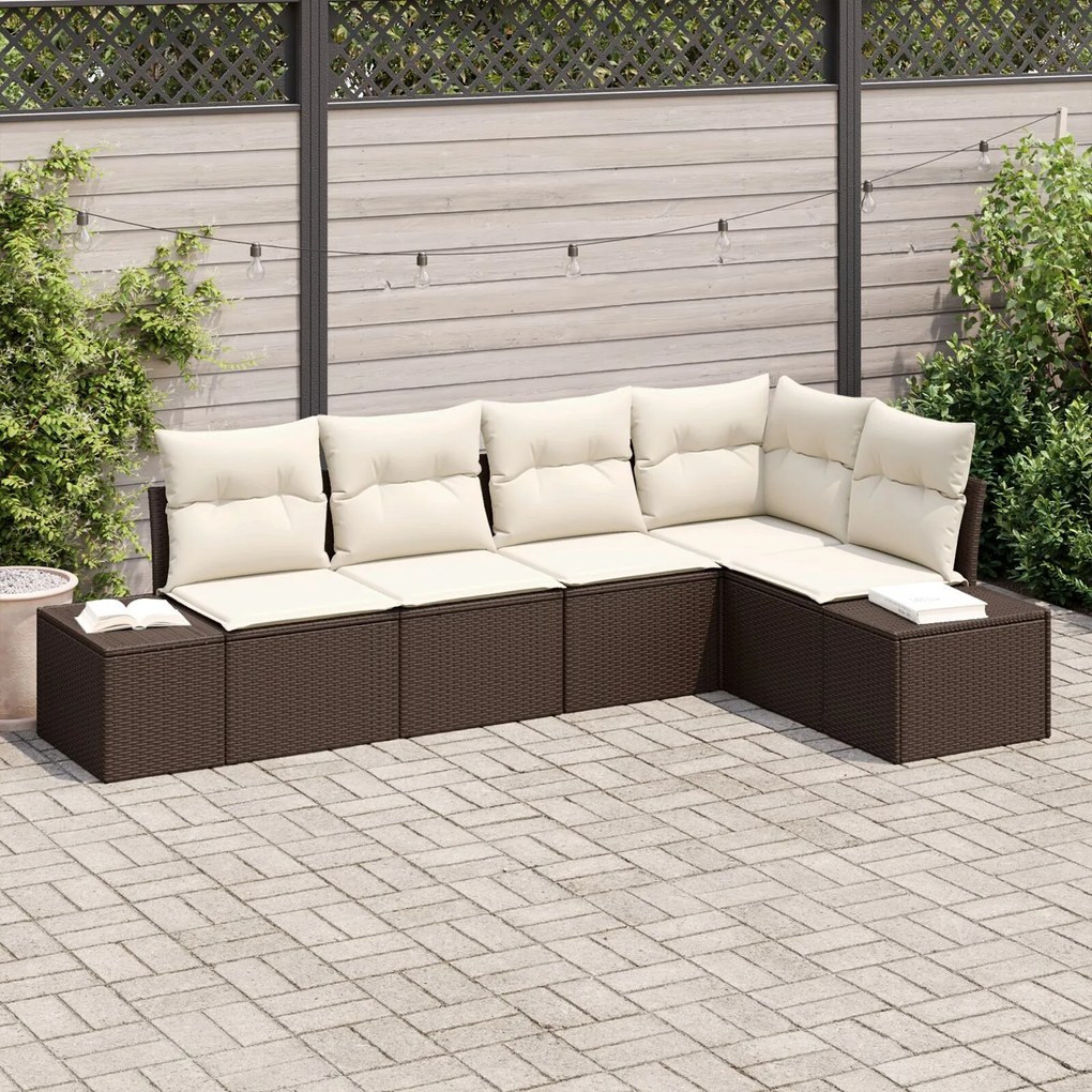 vidaXL Set de canapele pentru grădină 5 pcs Maro Rattan poli