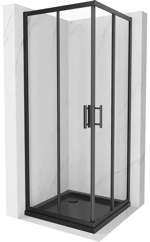Mexen Rio cabină de duș pătrată 80 x 80 cm, transparent, Neagră + cadă de duș Flat, Neagră - 860-080-080-70-00-4070B
