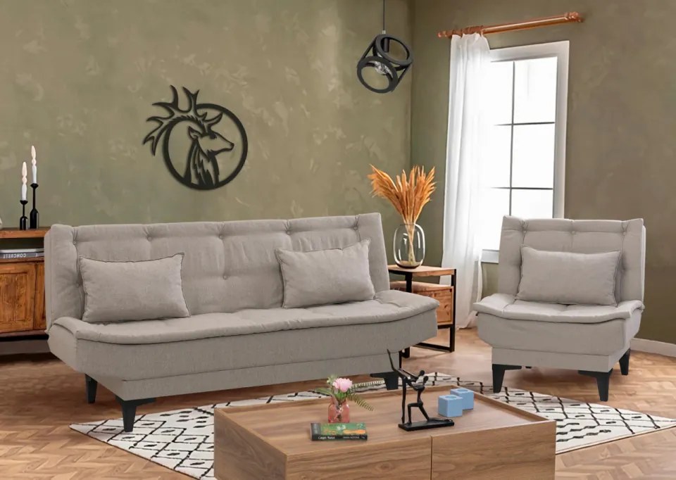 Set Canapea si Fotoliu Extensibilă Santo - S, Crem