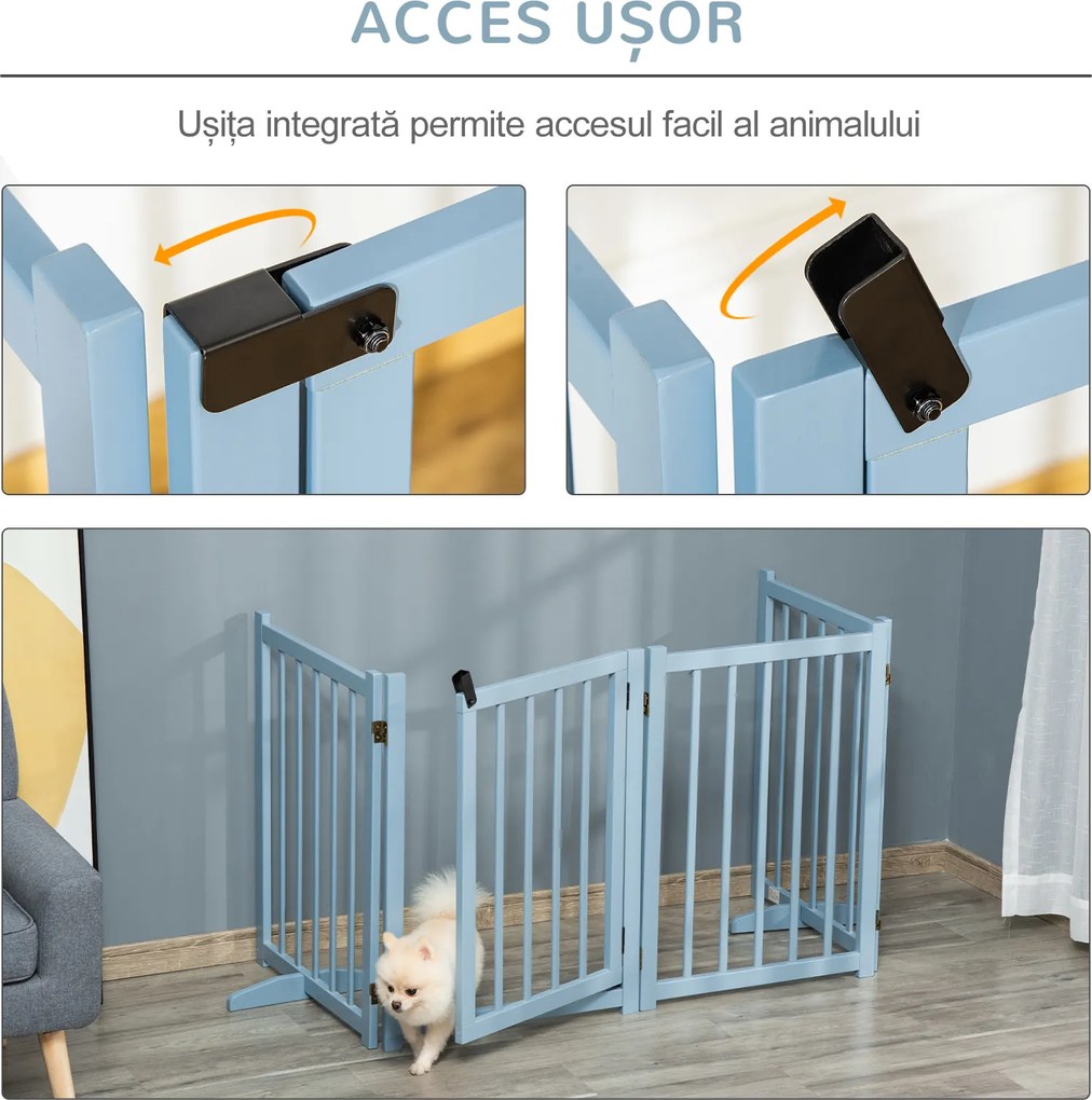 PawHut Poartă de Siguranță Pliabilă pentru Câini Talie Mică/Medie 237.5x36x80 cm Gri | Aosom Romania