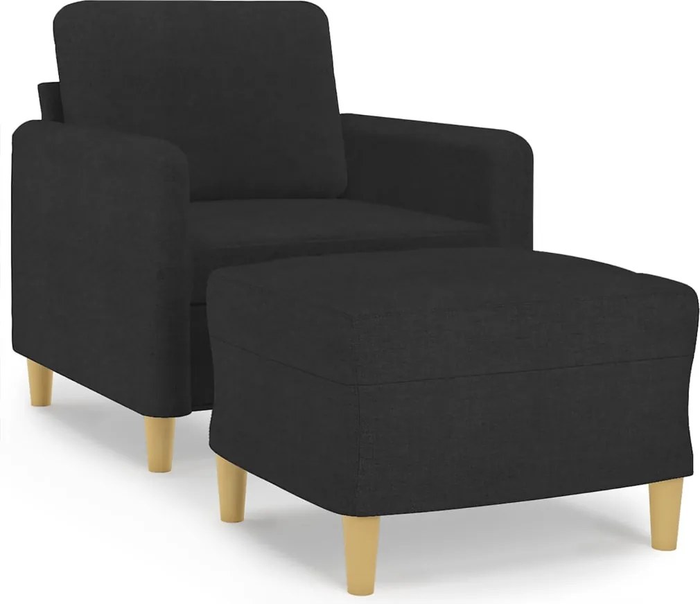 vidaXL Fotoliu canapea cu taburet, negru, 60 cm, material textil
