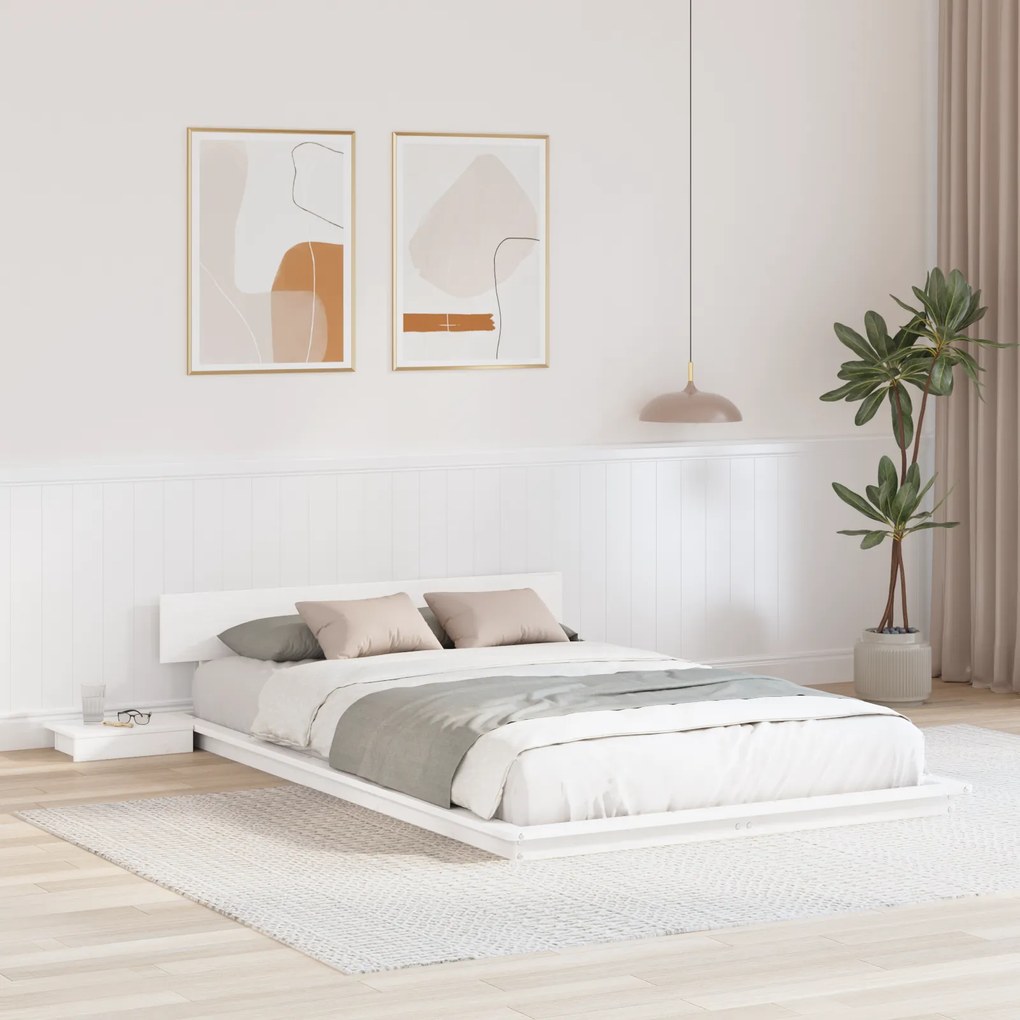 vidaXL Cadru de pat cu mese de noapte alb 120x200cm lemn masiv