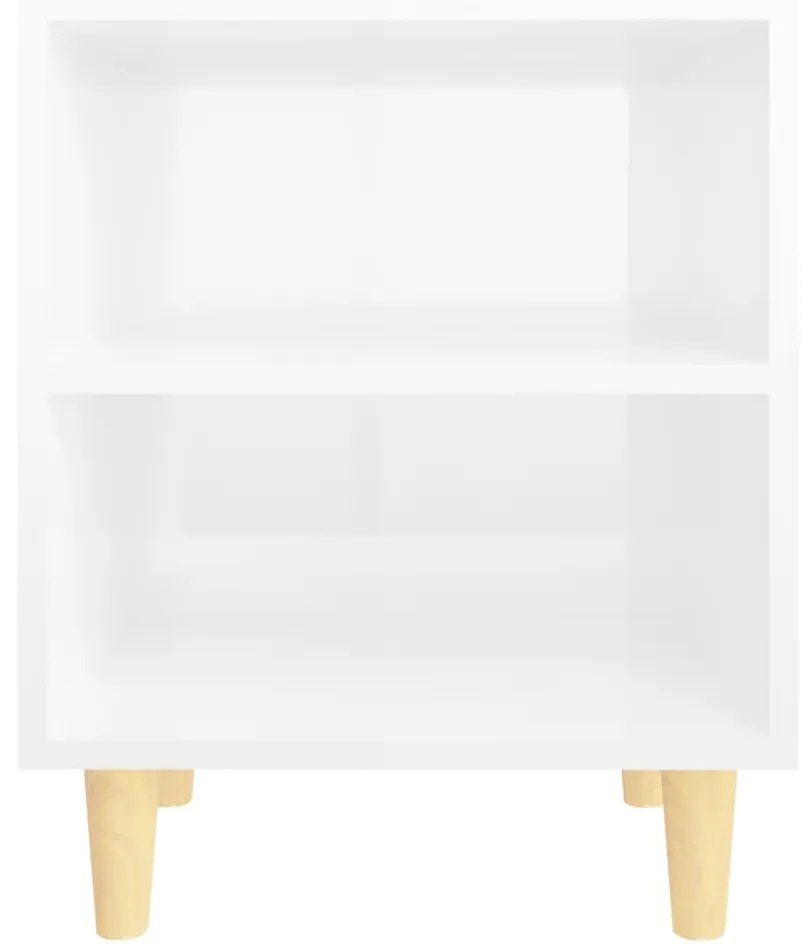 Noptiere cu picioare lemn, 2 buc, alb extralucios, 40x30x50 cm