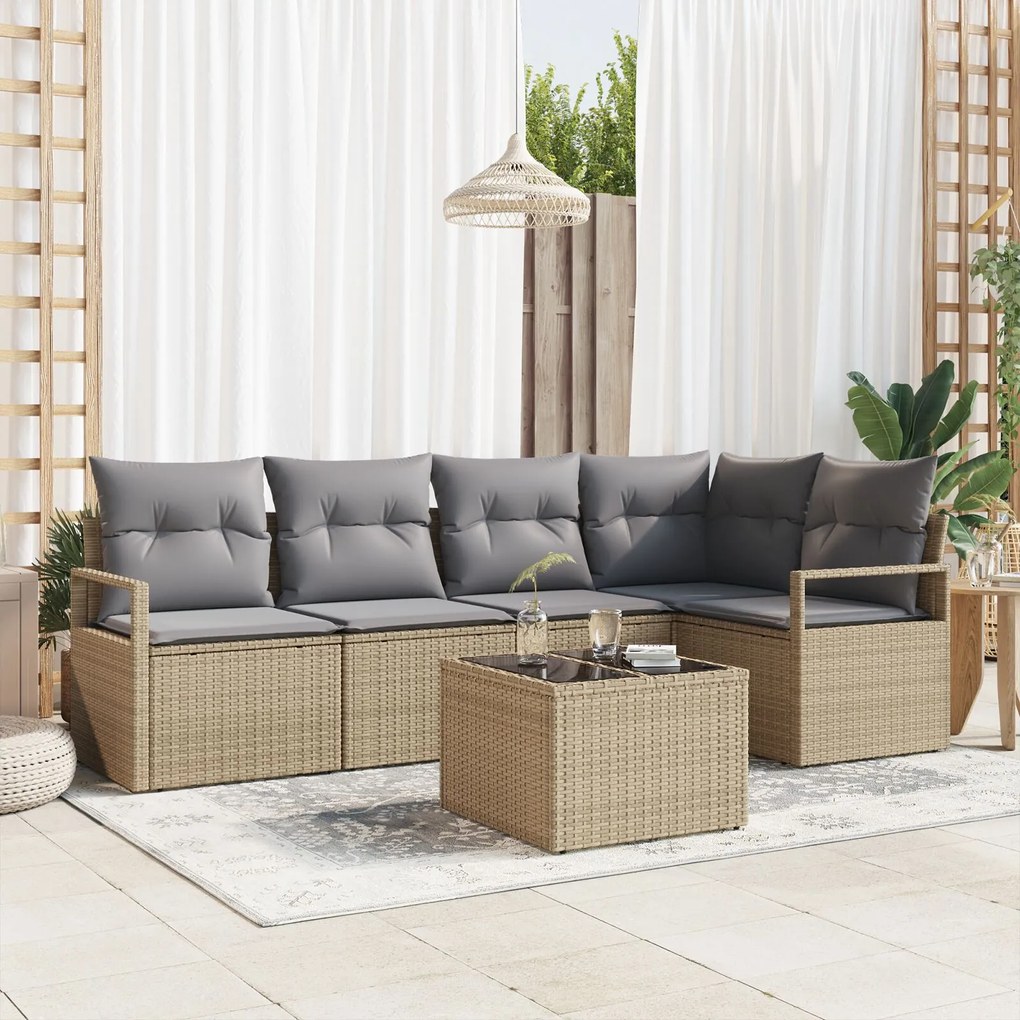 vidaXL Set de canapele pentru grădină 6 pcs Bej Rattan poli