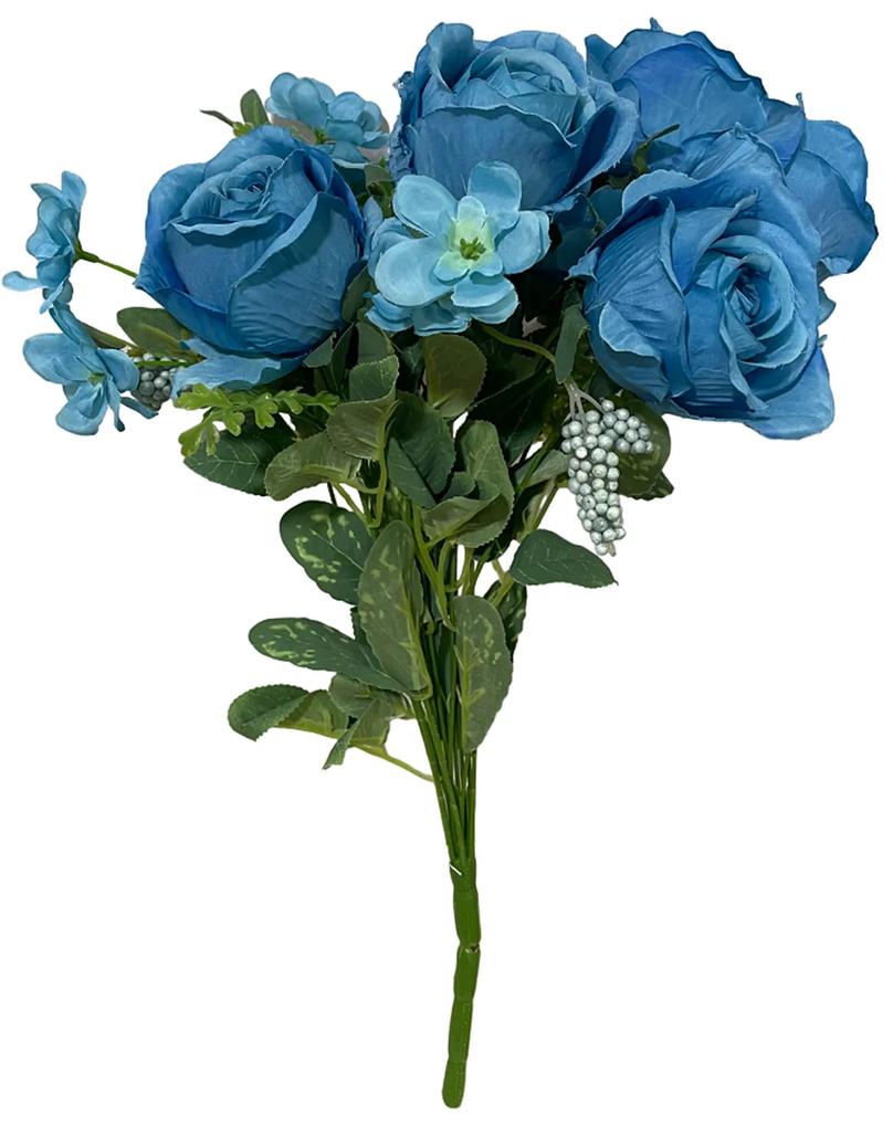Trandafiri artificiali Paulette, Albastru, 45cm