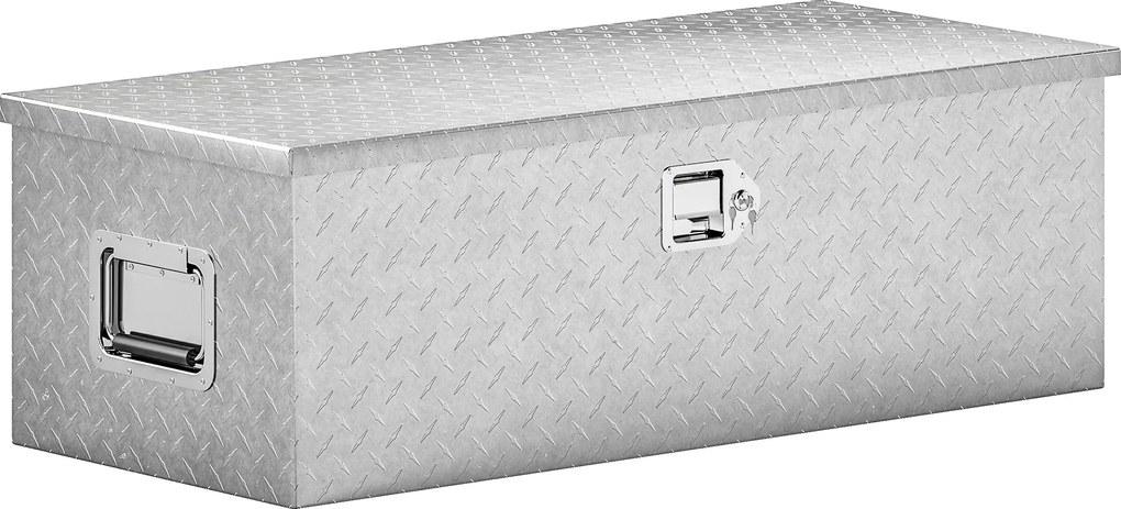 HOMCOM Cutie de Scule din Aluminiu cu Lacăt și 2 Chei, Mânere Laterale, Cutie de Depozitare 43L Rezistentă, Ideală pentru Camioane, Autorulote, Remorci, 76.2x33x24.4cm, Argintiu | Aosom Romania