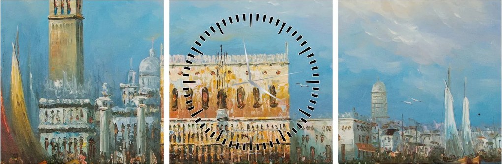 Tablou - Gondola care trece prin Veneția, pictură în ulei (cu ceas) (90x30 cm)