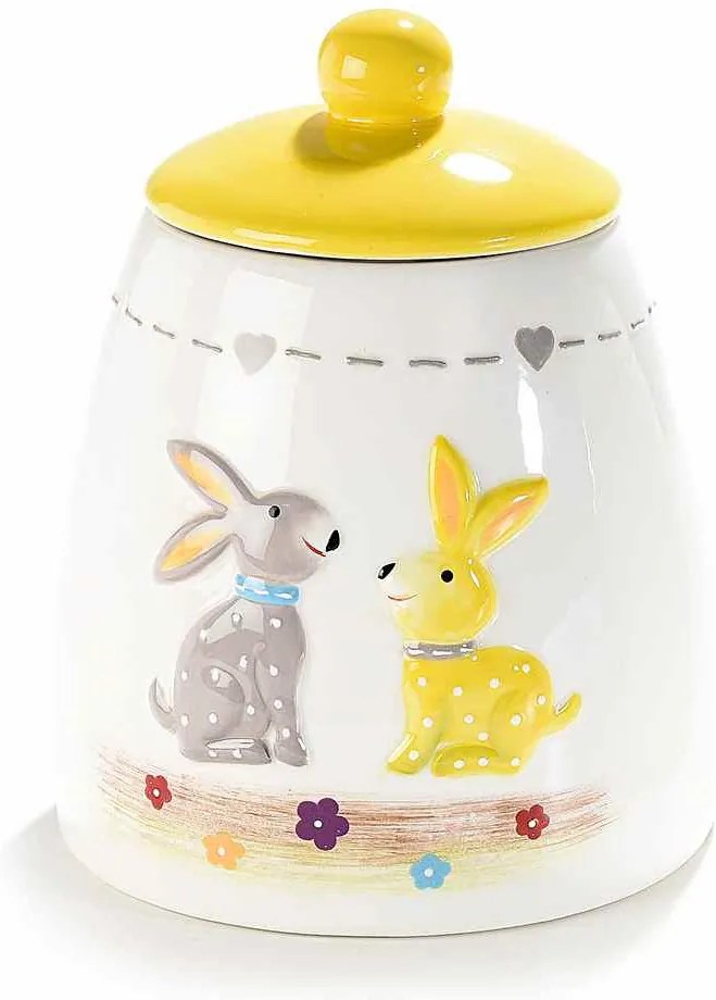 Borcan decorativ Paste model Iepuras ceramica galben alb Ø 12 cm x 15 h