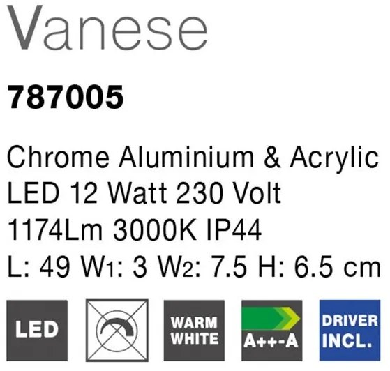 Aplica perete LED pentru baie IP44 Vanese 12W NVL-787005