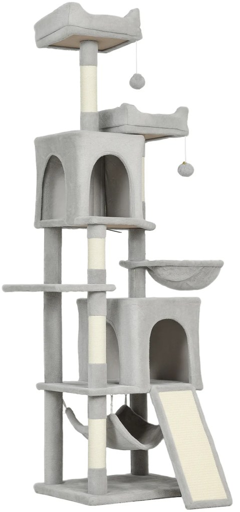PawHut Arborele pentru Pisici cu Căsuțe, Paturi, Singhii și Mingi, Gri Deschis | Aosom Romania