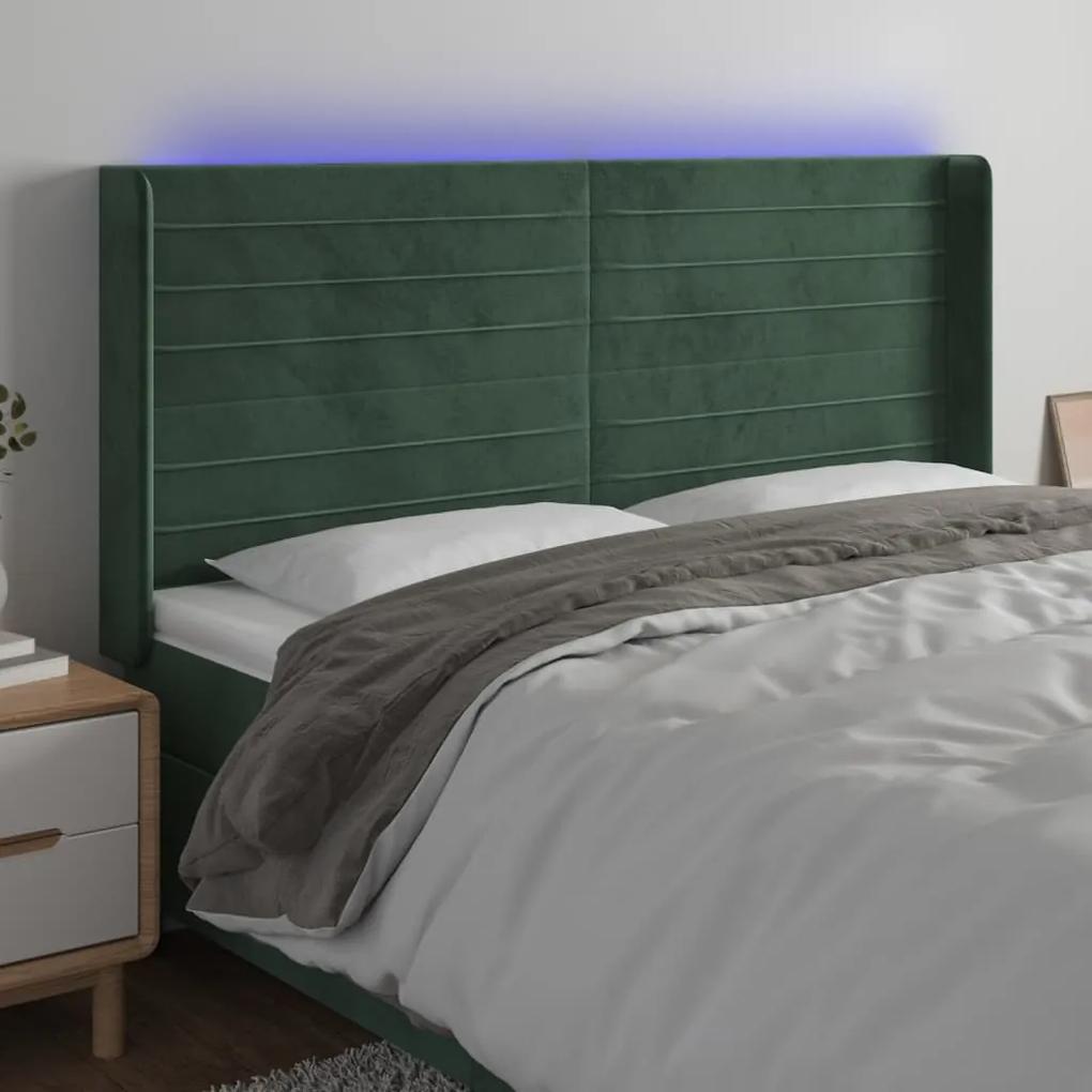 3124257 vidaXL Tăblie de pat cu LED, verde închis, 203x16x118/128 cm, catifea