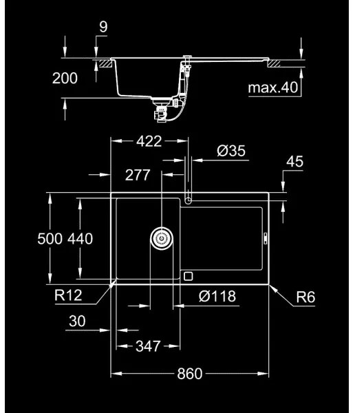 Chiuvetă GROHE K500 860 × 500 mm, granit/negru - 31644AP0
