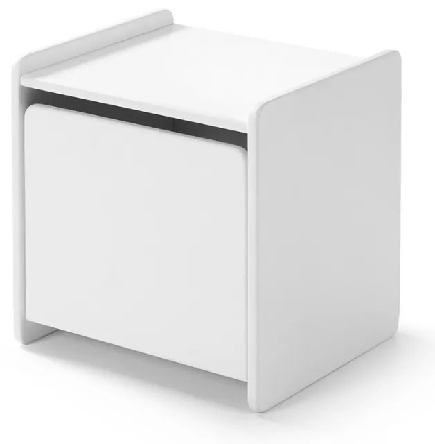 Set Mobilier Kiddy pentru Camera Copii – Pat 90x200 cm, Noptieră, Bară Siguranță & Cutie Jucării – Alb – Vipack