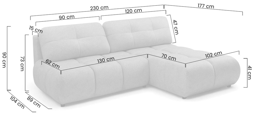 Colțar cu funcție de dormit Lerio dreapta - țesătură hidrofobă bej deschis Blur 02